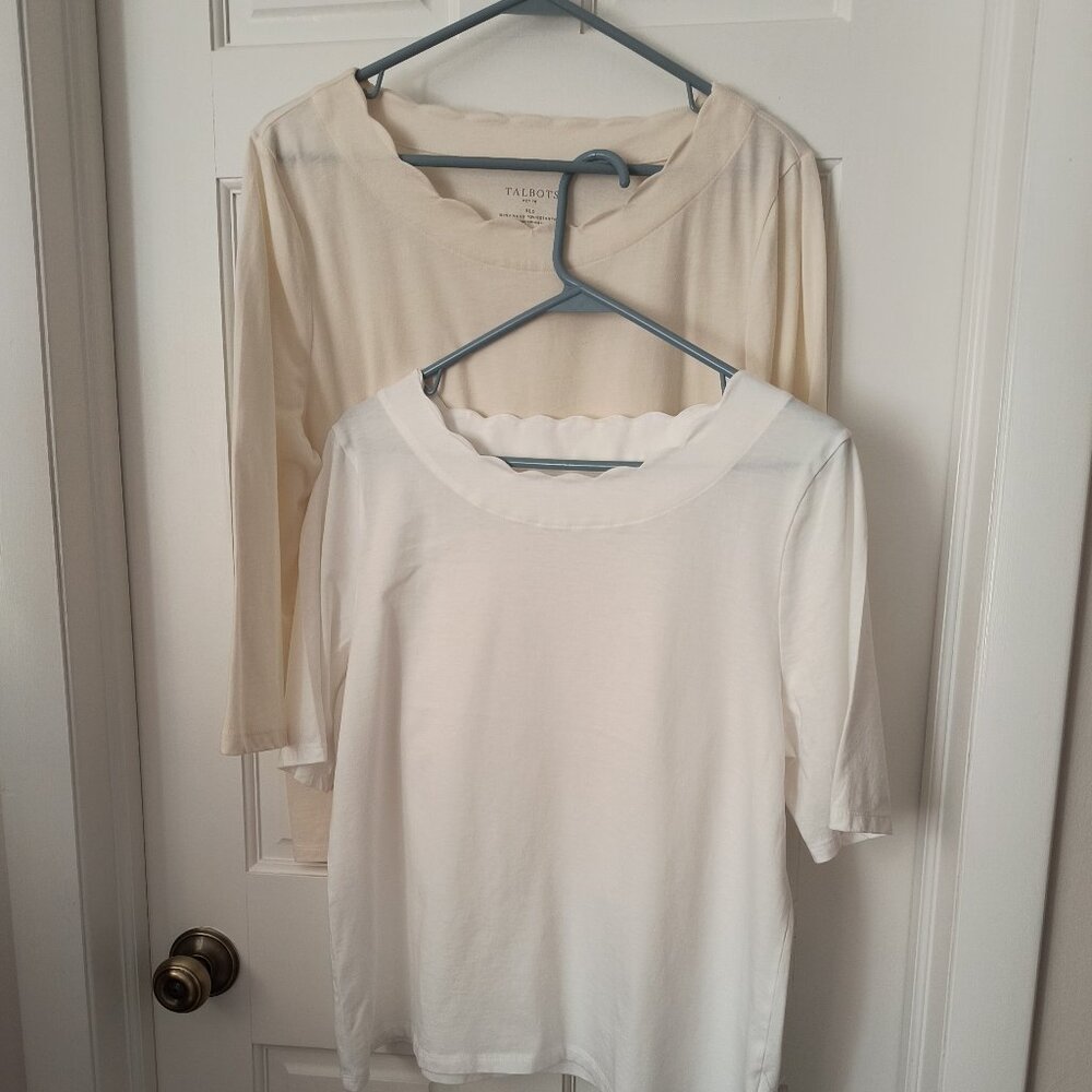 2 - Talbots Scalloped Neck Tops - 1 Ivory and 1 White - Size XLP